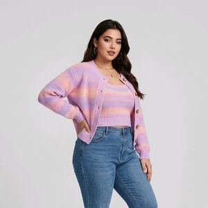 Women’s Pastel Striped Cardigan Set.